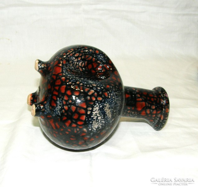 Retro glazed ceramic vase with handle - mf marked - 18 cm
