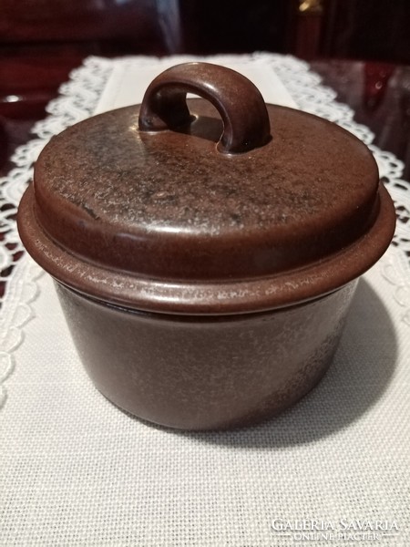 Scandinavian / Finnish Arabia Ruska Brown Industrial Ceramics Sugar Bowl with Lid