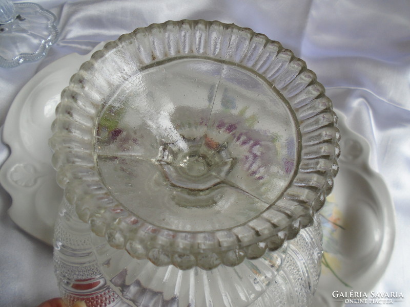 Glass bowl with base, centerpiece, serving tray.