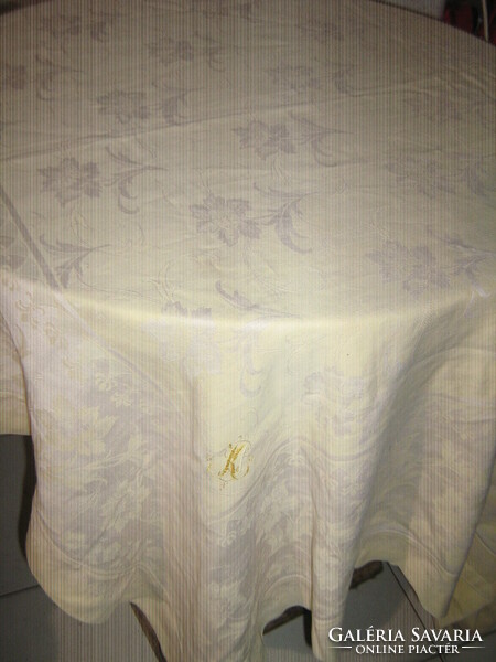 Monogrammed yellow floral antique damask tablecloth