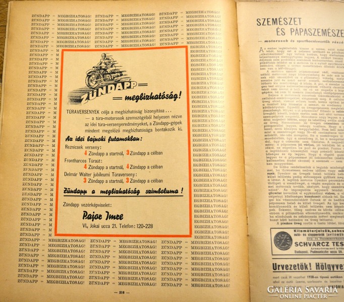 Autó motor newspaper 1938 June 15. X. Grade 9. Number méray adler mobiloil zündapp advertisements