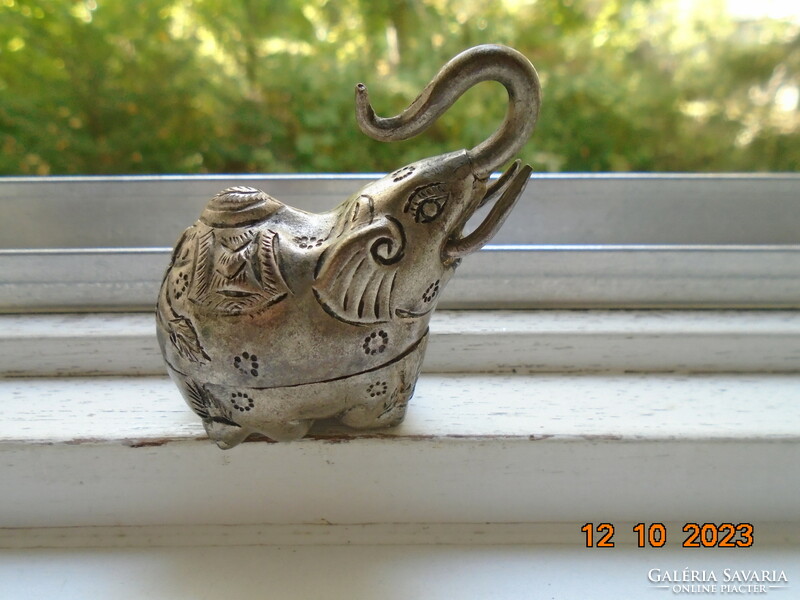 Antique Khmer (Cambodia), elephant-shaped silver betel holder