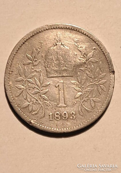 József Ferenc silver 1 crown 1893. Used silver money