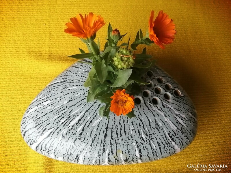 Large retro pebble-shaped ceramic bowl, ikebana, flower bowl