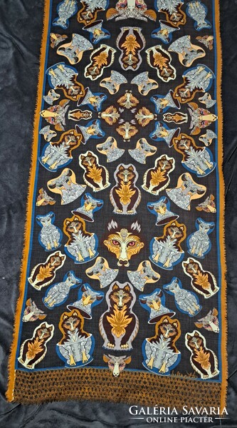 Artistic women's scarf with wolf and lamb, stole (l4211)