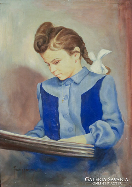 Kék ruhás diáklány festmény 1949