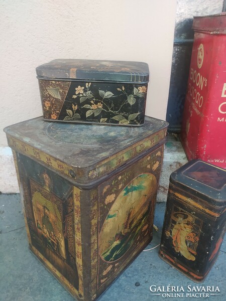 Antique tin tea and cocoa boxes