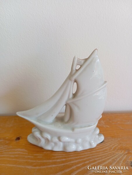 Retro porcelain boat, sailboat.