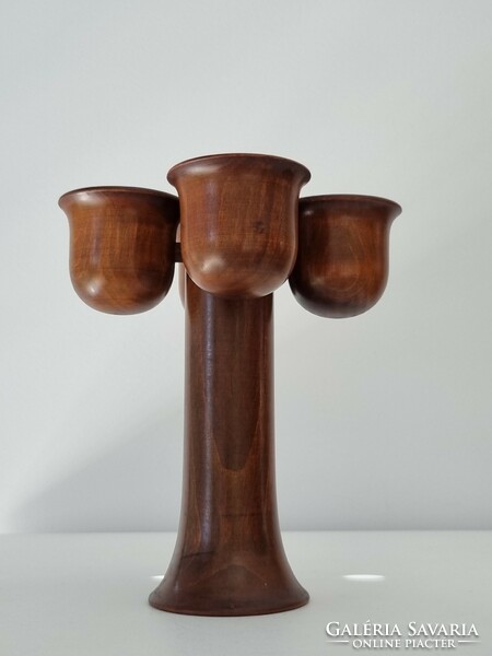 Idea turned industrial wood candle holder -19 cm