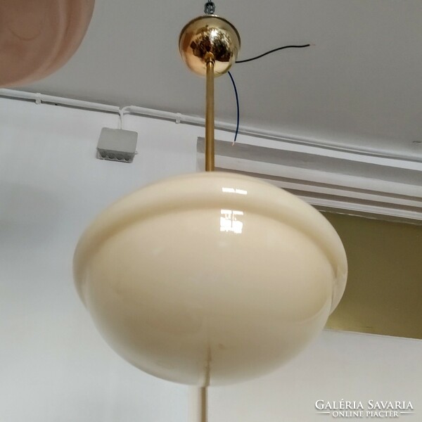 Art deco - bauhaus copper ceiling lamp renovated - with cream shade (ufo)