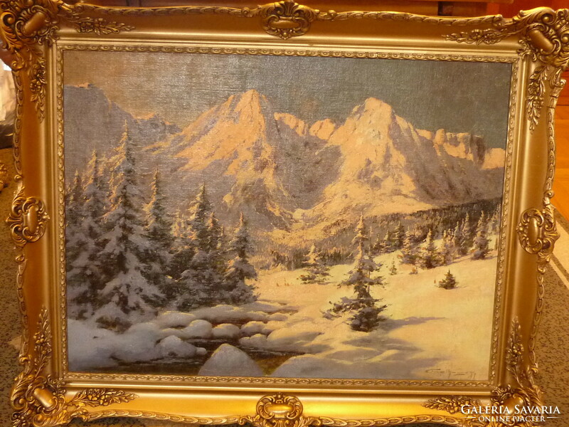 Eladó Ján Grotkovský: Téli havas Tátra című nagy méretű olajvászon festménye