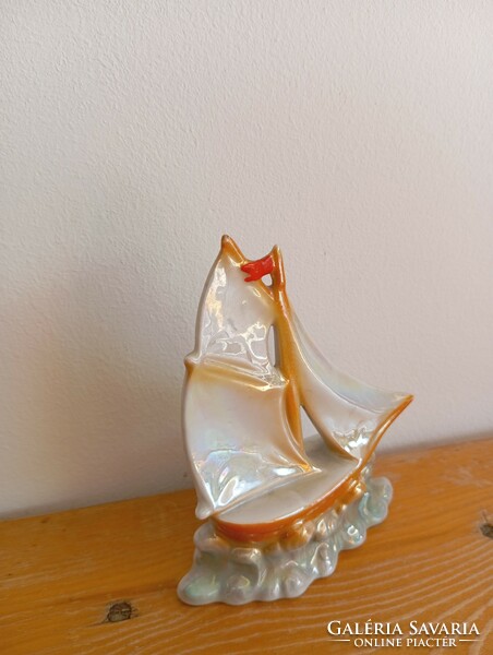 Retro porcelain boat, sailboat.