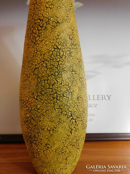 Mid century yellow vase with textured glaze, nj signature - 33.5 Cm