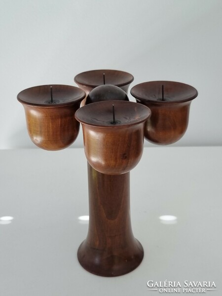 Idea turned industrial wood candle holder -19 cm