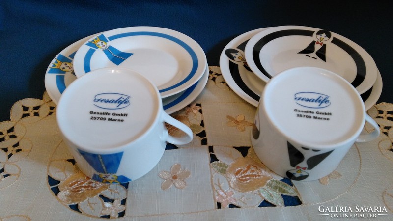 6 darabból álló 2 szett jelzett német Gesalife porcelán bögre csésze csészealj kistányér hibátlan