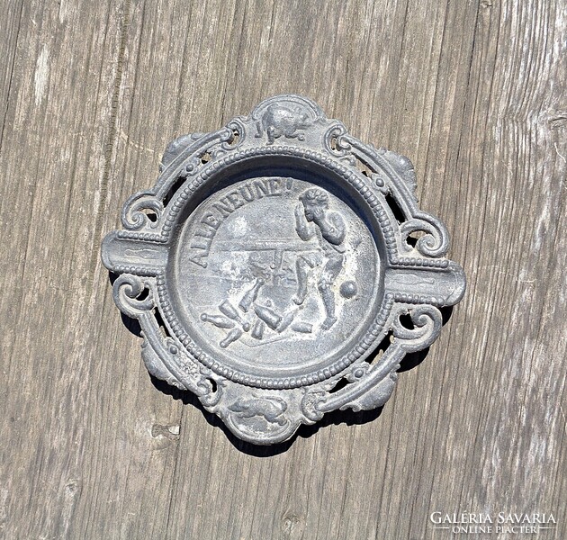 1900 Around all nine! Ashtray associated with bowling with German inscription