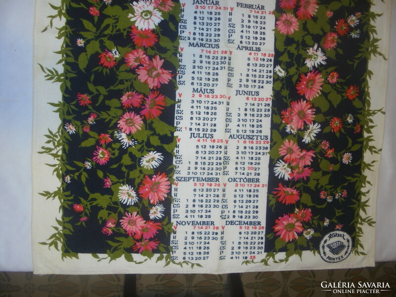 Retro textil falinaptár 1987- virágos - akár születésnapra