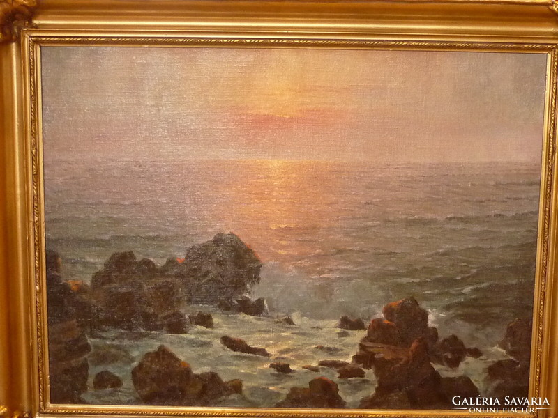 Eladó Ján Grotkovský: Lemenő nap a horizonton tenger nagy méretű olajvászon festménye