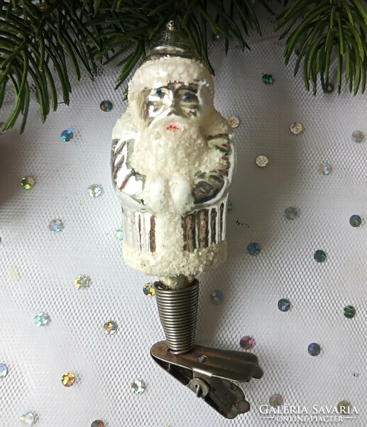 Old glass Santa Christmas tree ornament with tweezers 9cm