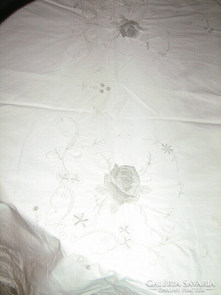 Beautiful gray rose machine embroidered tablecloth