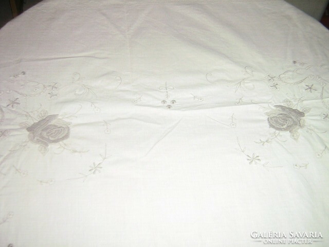 Beautiful gray rose machine embroidered tablecloth