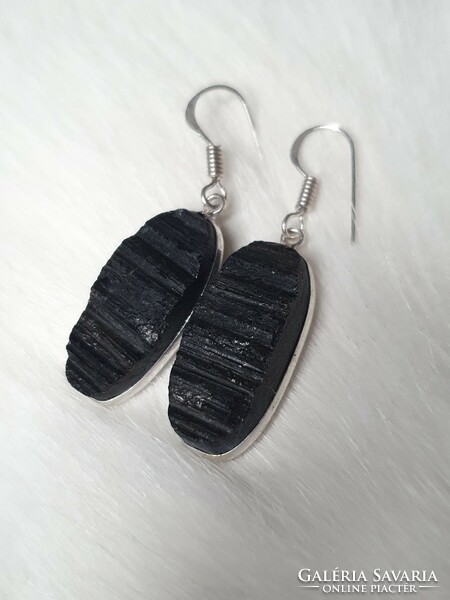 Rarity!!! Beautiful silver earrings with polished black tourmaline stones from Africa