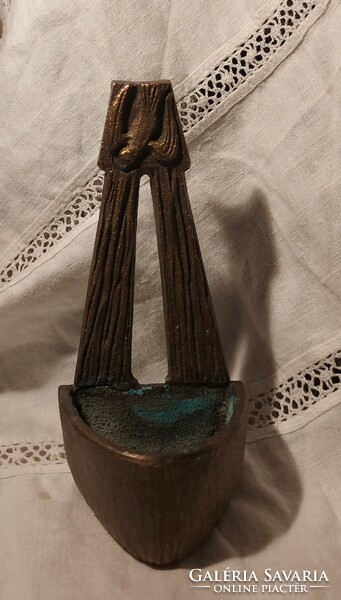 Industrial dove - bronze wall holy water holder with the symbol of the Holy Spirit