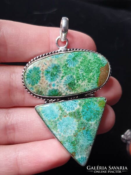 Rarity!!! Beautiful silver pendant with a polished chrysocolla stone