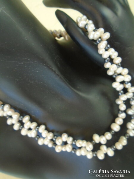 Beautiful real pearl hematite necklace 70 cm long, can be worn in two rows, unused