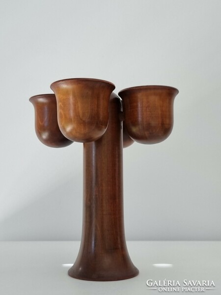 Idea turned industrial wood candle holder -19 cm