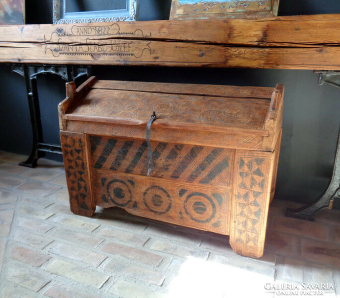 200-year-old large carved rustic chest