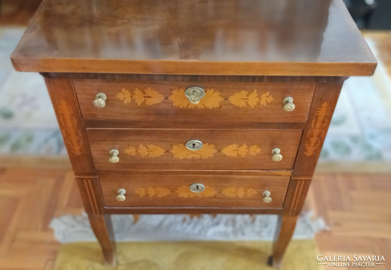 Bedside table with inlaid drawers, small wardrobe