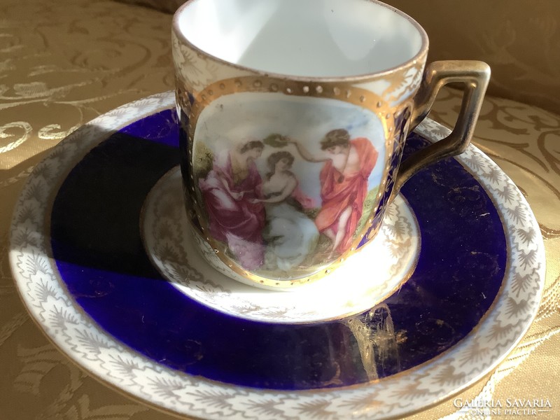 Antik eredeti jelenetes Altwien barokk csésze és csészealj