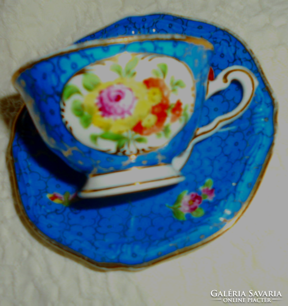 Hand-painted (fond painting) flower pattern porcelain coffee cup + saucer