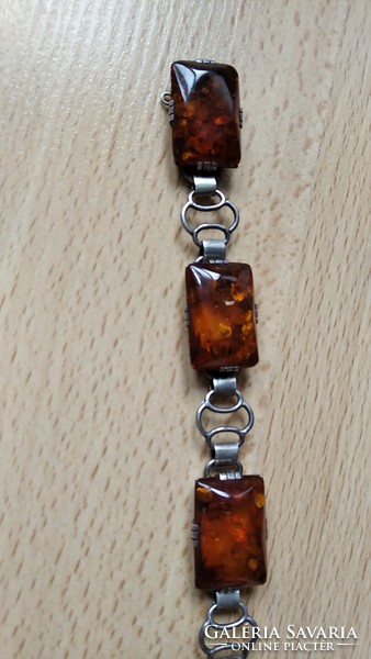 Old amber+silver bracelet, marked {e16}