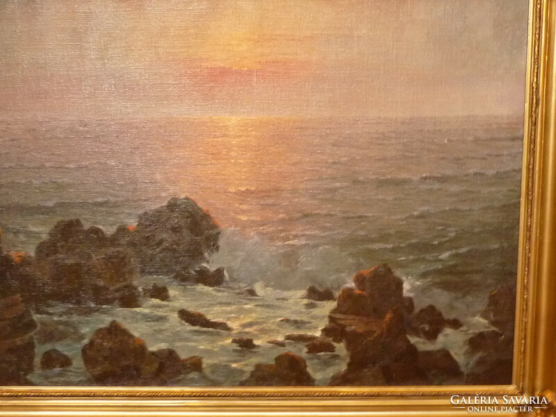 For sale ján grotkovský: setting sun on the horizon sea large oil canvas painting