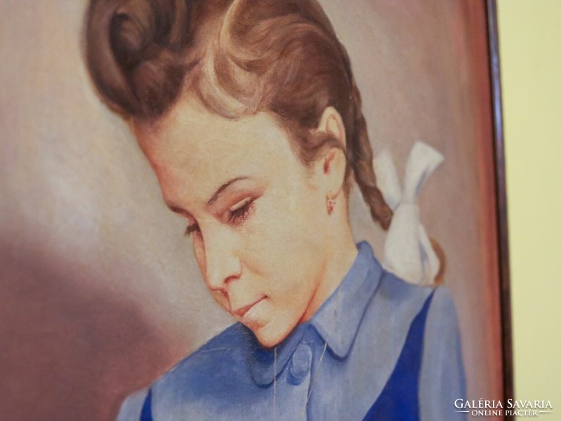 Student girl in blue dress painting 1949
