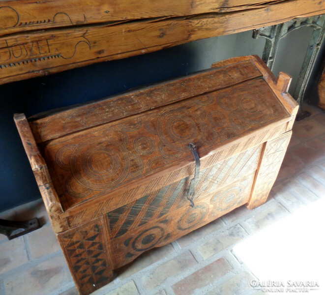 200-year-old large carved rustic chest