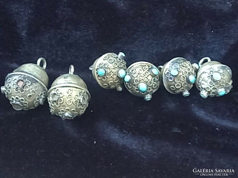 Antique filigree pea with turquoise, pea buttons from Disz-Hungary/folk costume dress button 6 pcs.