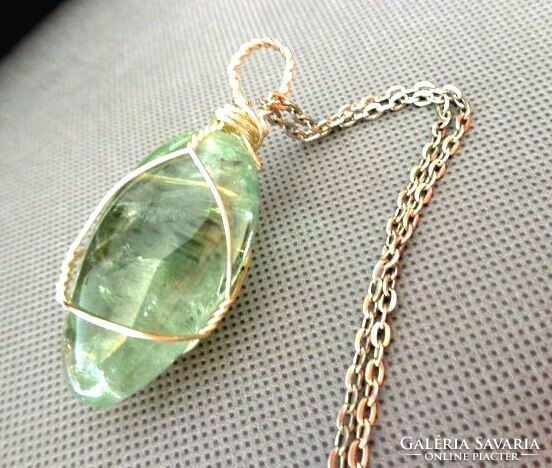 Green amethyst large stone pendant wire jewelry + chain