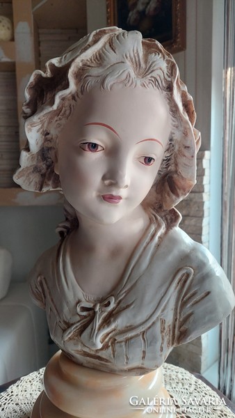 French girl, delightful bust on marble base, 45 cm