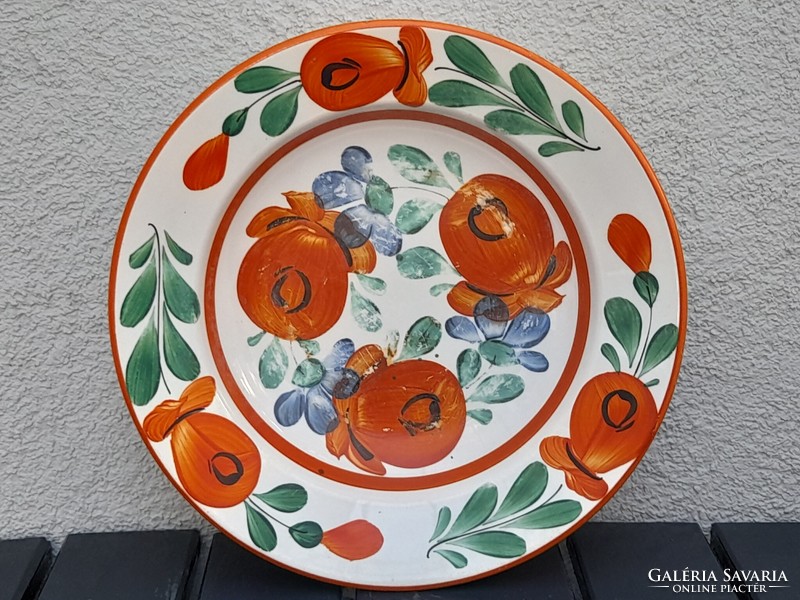 Antique Hungarian folk wall bowl with flowers