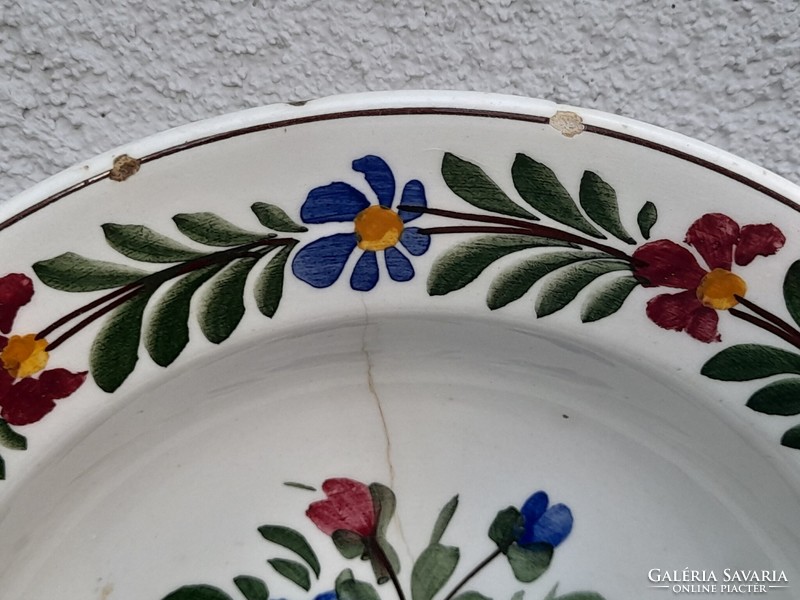 Antique 1846 Városlód Hungarian floral wall bowl