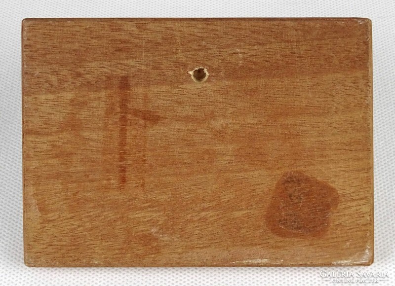 1P224 Régi keretezett kisméretű kézzel festett téli táj zománckép 8.5 x 12 cm