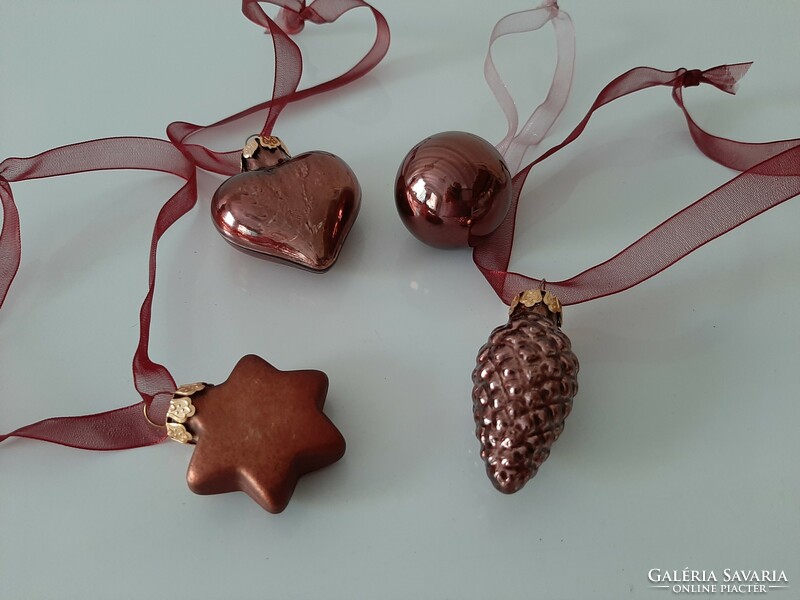 4 burgundy glass Christmas tree decorations
