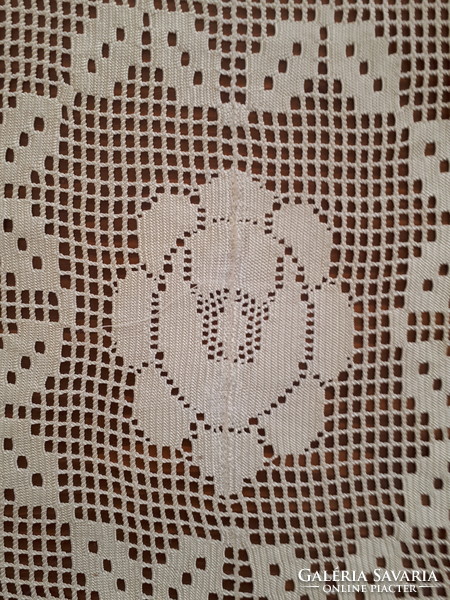 Ecru floral lace tablecloth made with a special technique