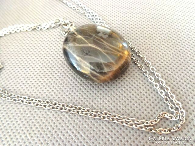 Moonstone black mineral pendant and chain beautiful