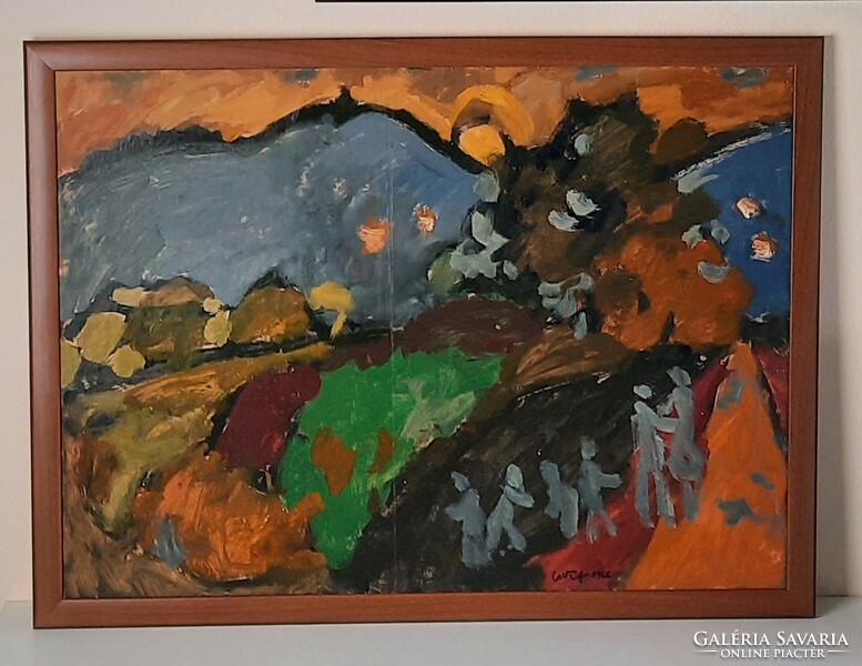 Miklós Németh: hikers, 1966, painting
