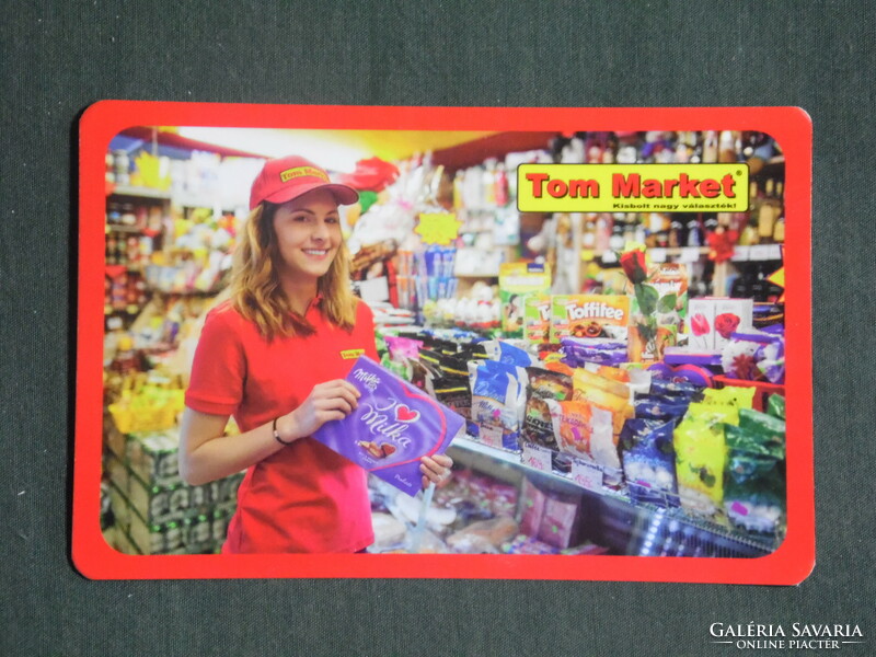 Card calendar, tom market grocery stores, Pécs female model, 2017