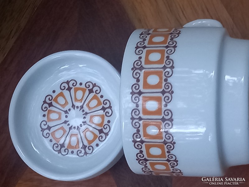 Kádári szocialista design: Alföldi porcelán terracotta mintajú kávés készlet, 12 személyre